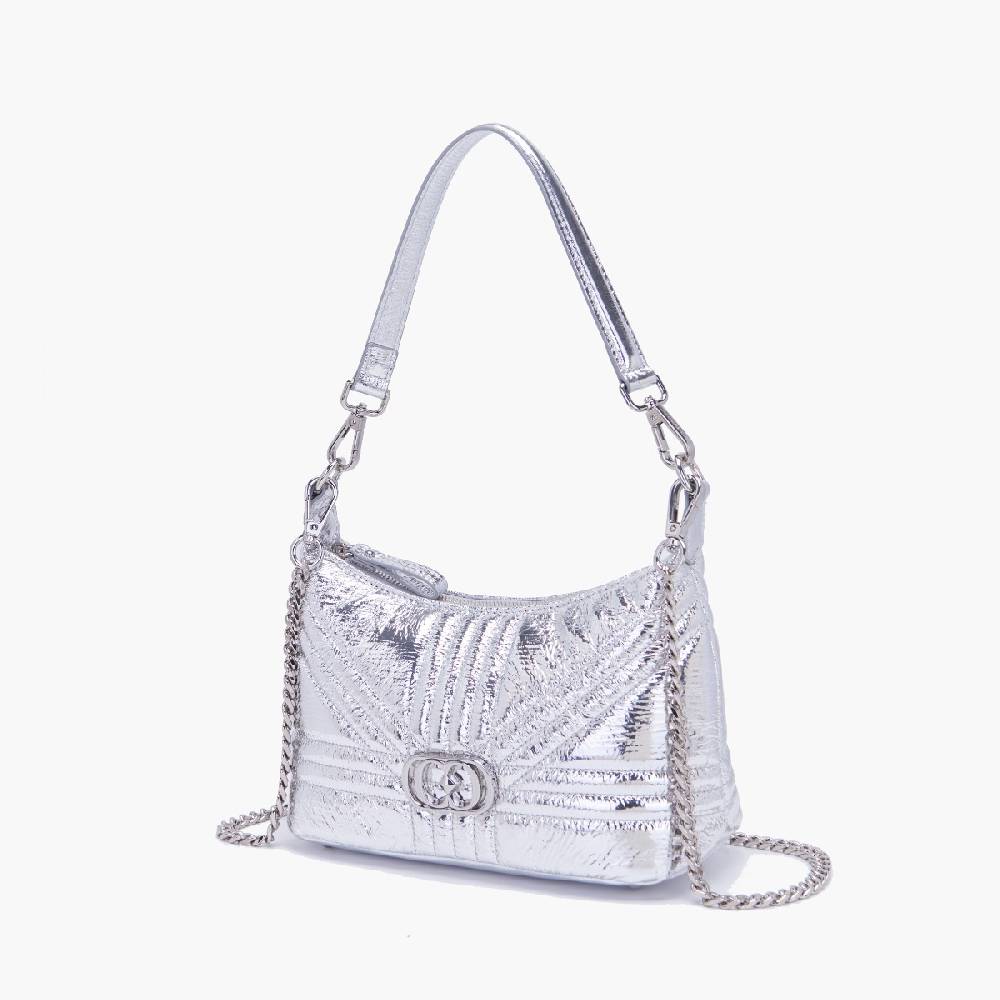 La Carrie MINI BORSA A SPALLA SHINY SILVER Spedizione Gratuita