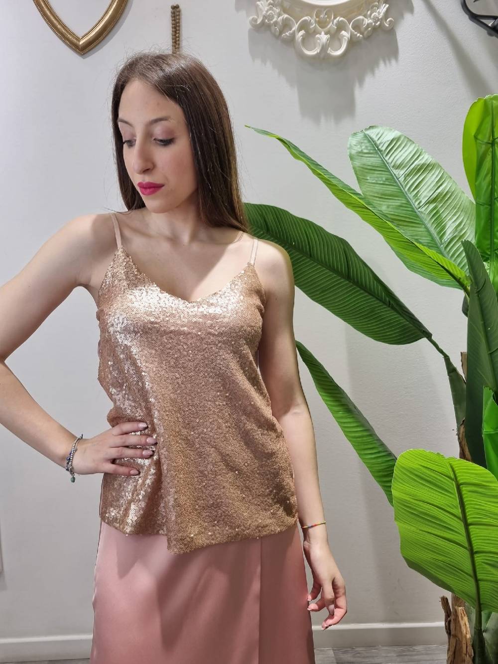Le Chicche Top Paillettes Rosa Gold Offerta Pasqua