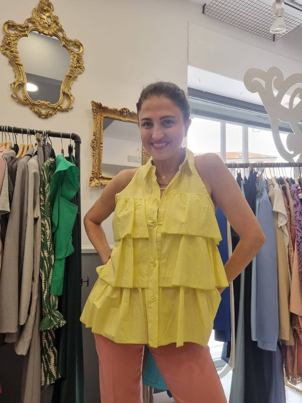 Le Chicche Camicia Smanicata Gialla Nuovo