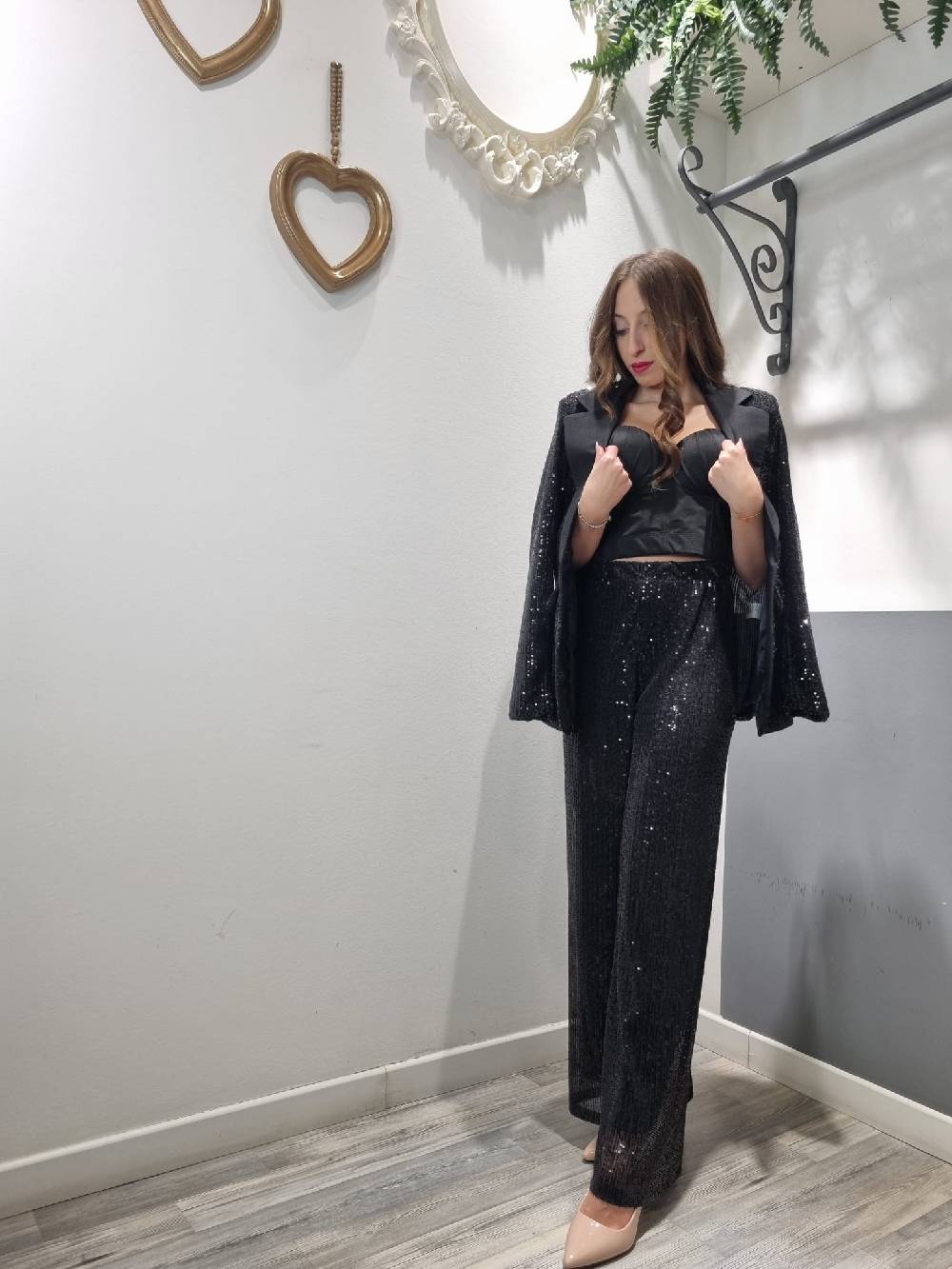 Le Chicche Pantalone Paillettes Nero Shopping Online