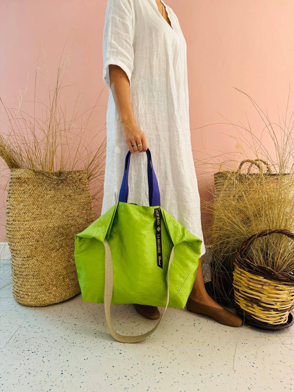 La Sellerie POP BAG Shantung verde mela Qualità