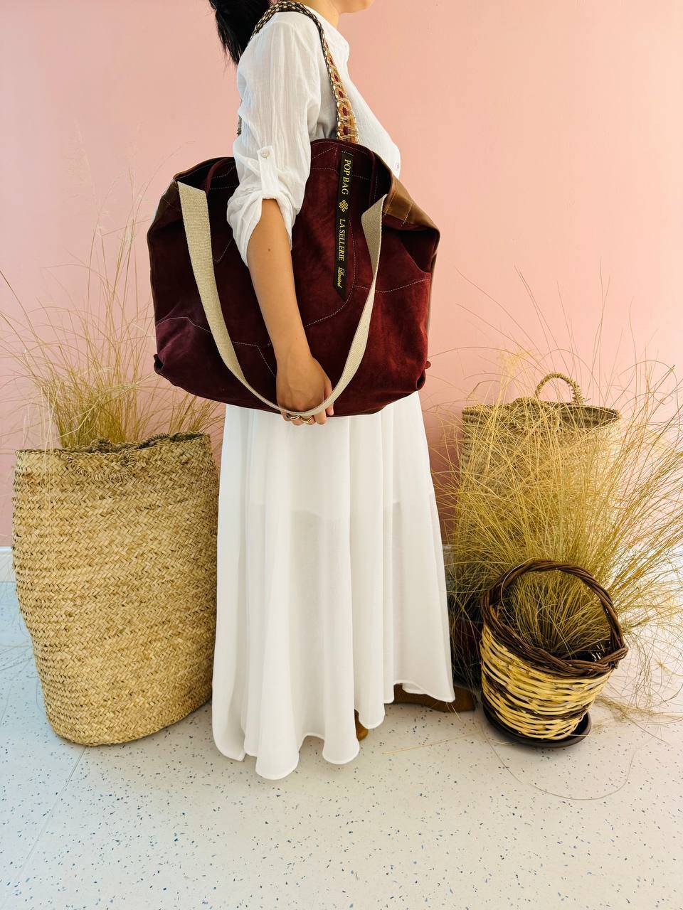 La Sellerie POP BAG suede dark red PATCHWORK Pezzi Unici