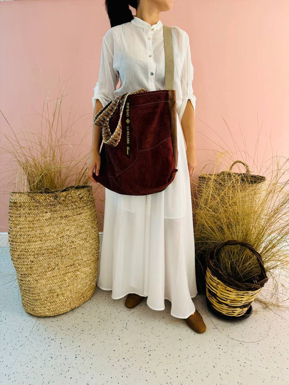La Sellerie POP BAG suede dark red PATCHWORK Pezzi Unici