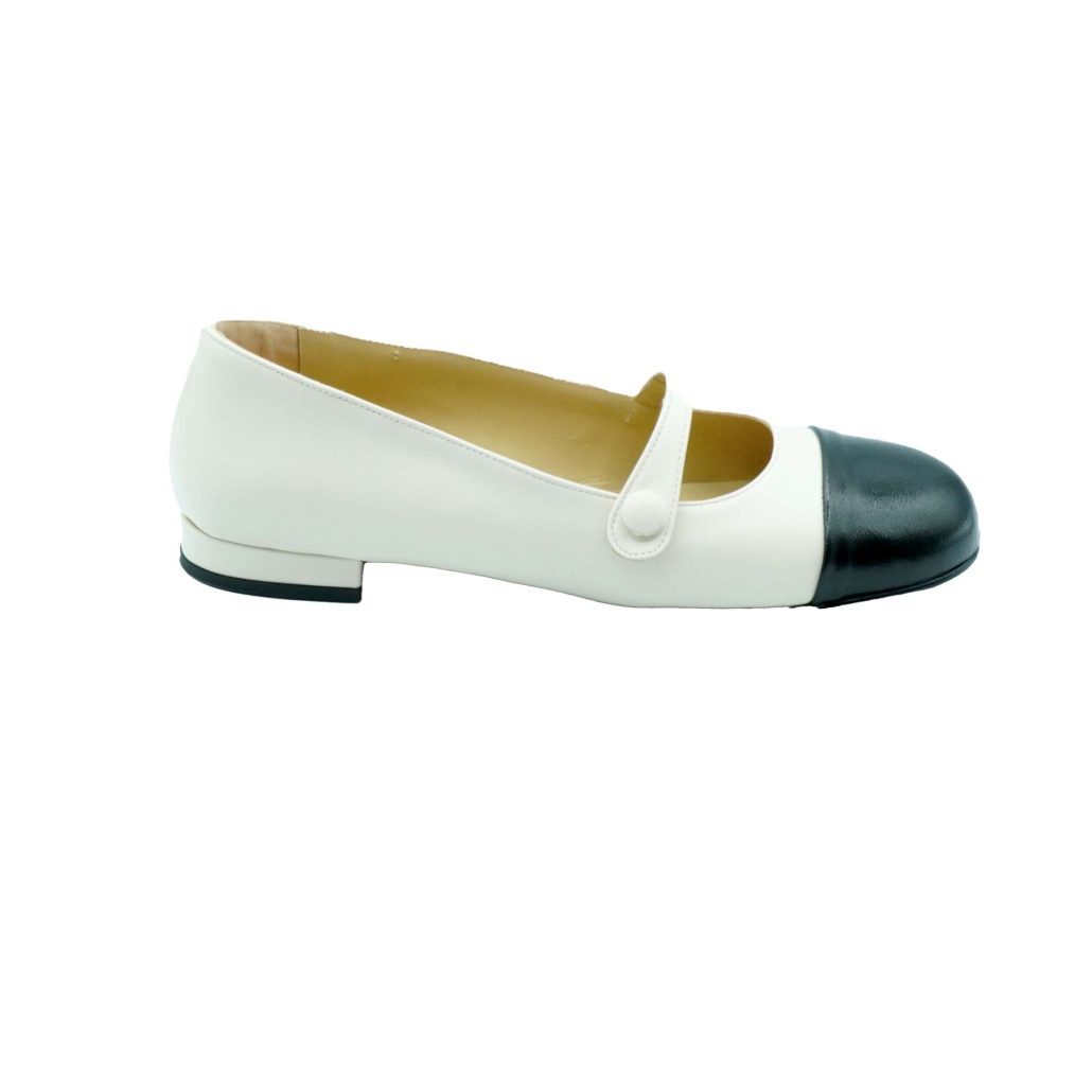 ﻿Lea Gu ballerina in nappa con punta in contrasto, tacco 10mm