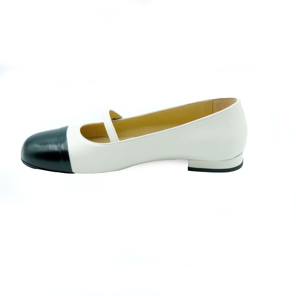 ﻿Lea Gu ballerina in nappa con punta in contrasto, tacco 10mm Qualità