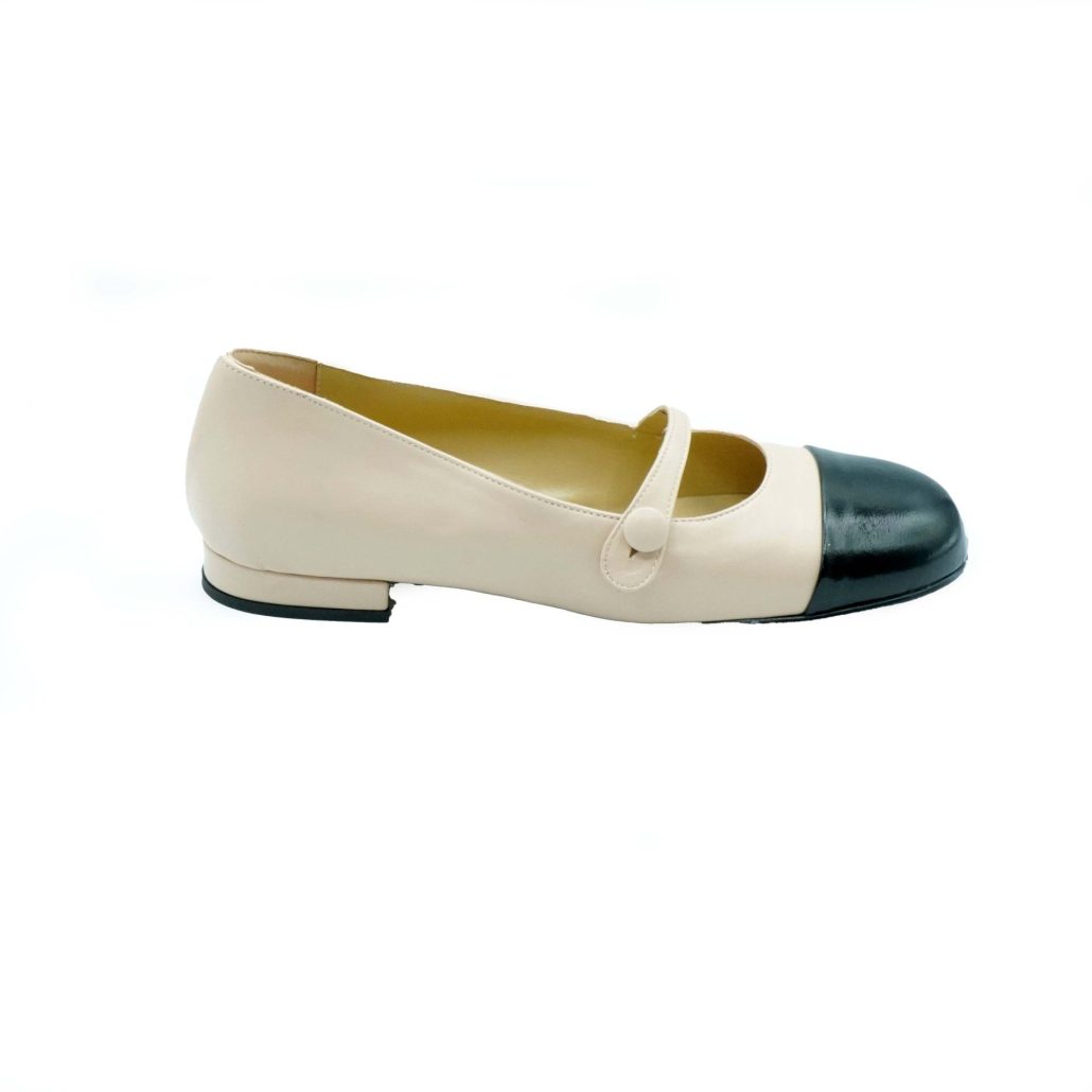 ﻿Lea Gu ballerina in nappa con punta in contrasto, tacco 10mm Qualità