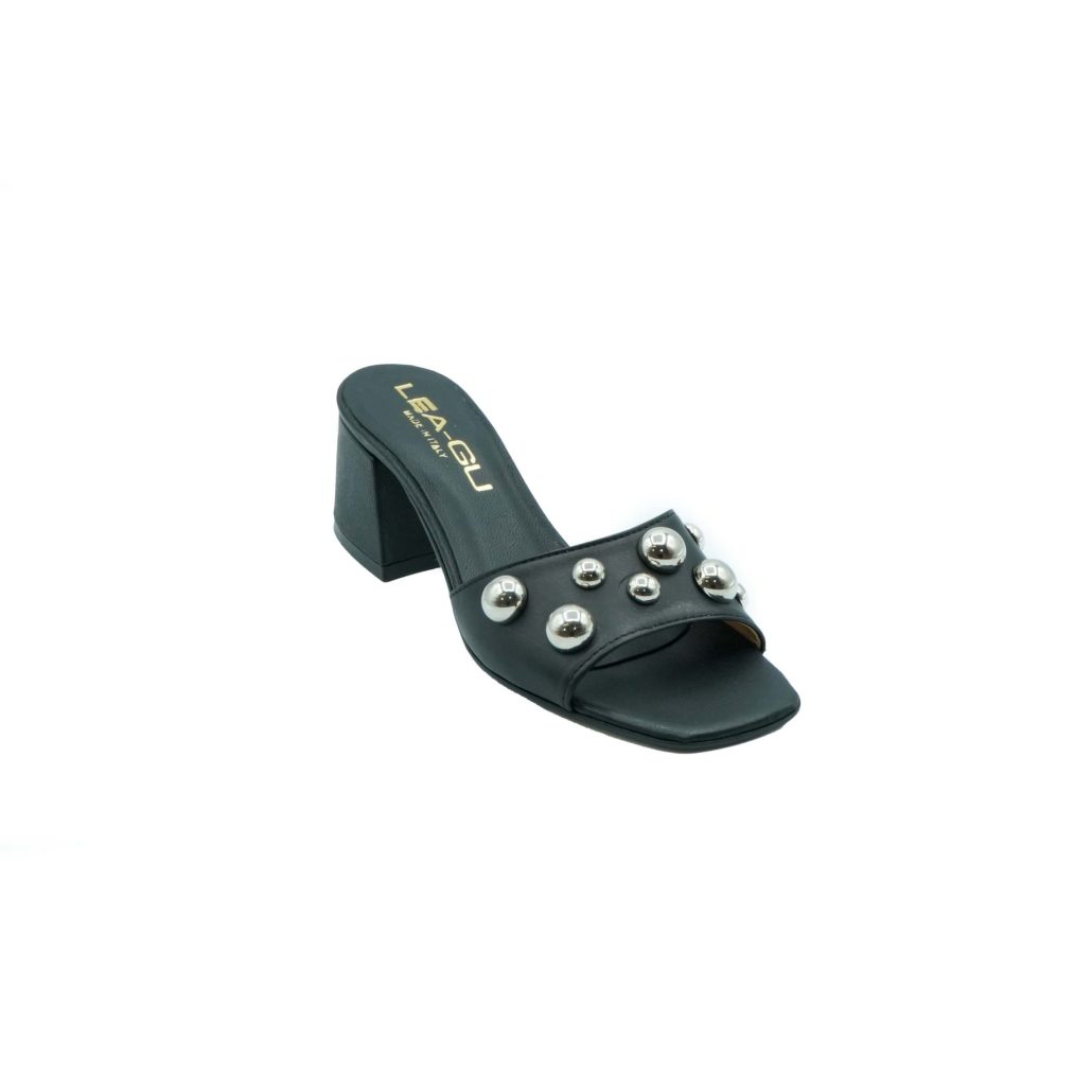 Lea Gu ciabatta in nappa, fascia frontale con borchie, tacco 50mm Promozione Limitata