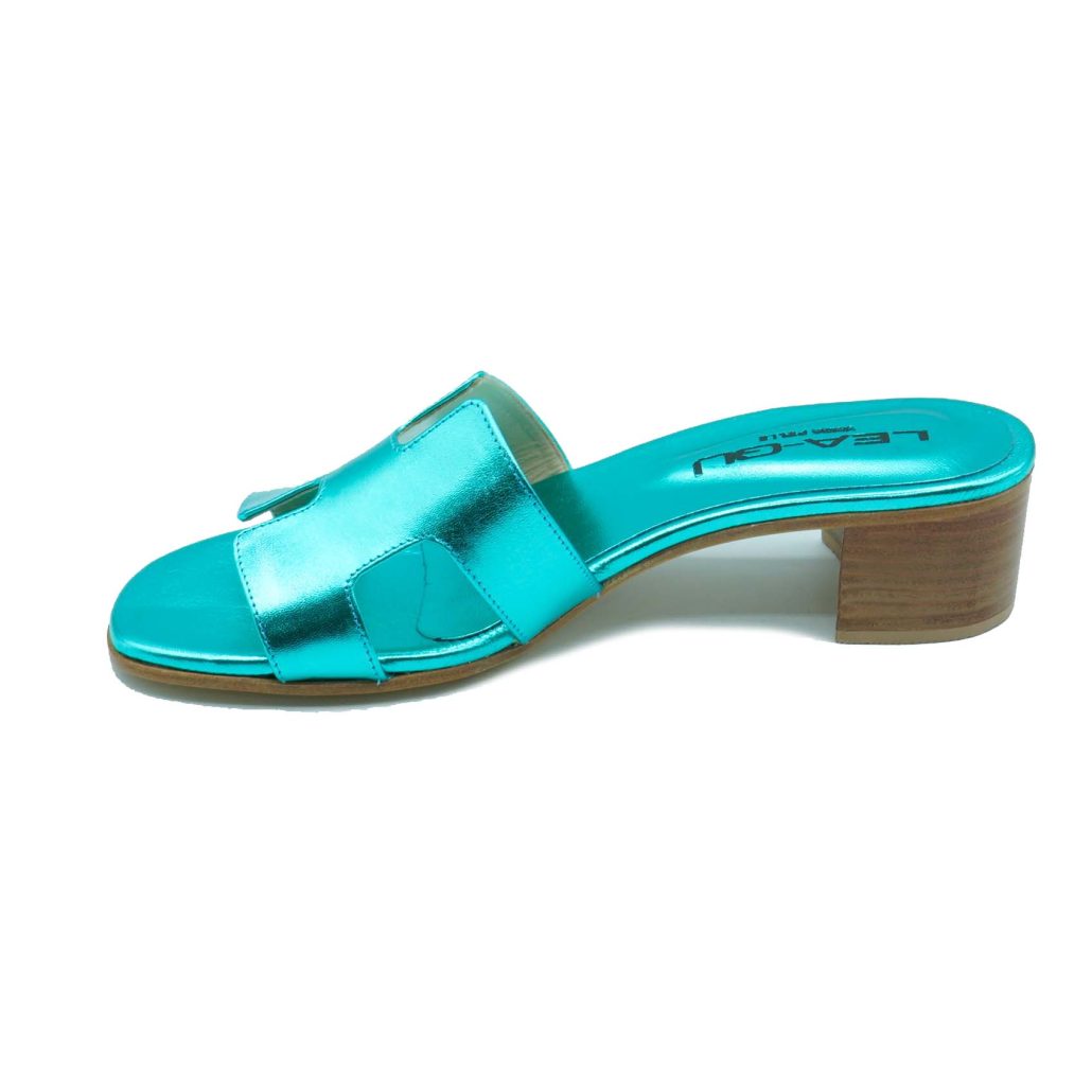 Lea Gu ciabattina in nappa laminata , fascia frontale, tacco 30mm Shopping Online