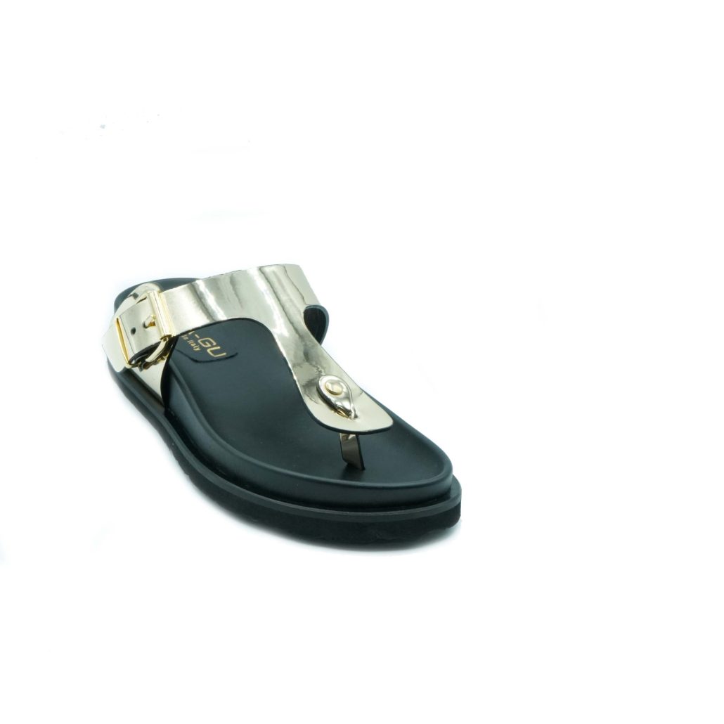 Lea Gu ciabattina in nappa laminata, doppia fibbia frontale, fondo gomma 40 mm Affare Del Giorno
