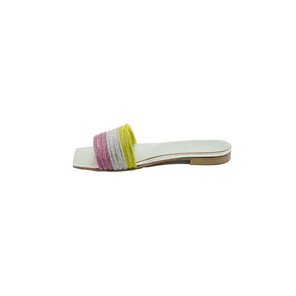 Lea Gu ciabattina in nappa laminata, fasce frontali, punta quadrata, tacco 10mm Prezzo Ridotto