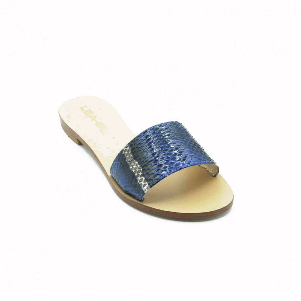 Lea Gu ciabattina in nappa stampa pitone, fascia frontale, tacco 15 mm
