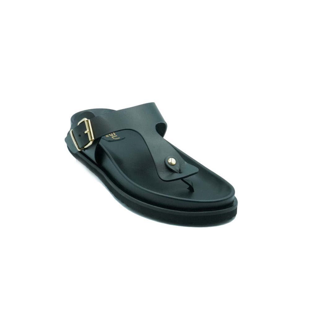 Lea Gu ciabattina in nappa, doppia fibbia oro frontale, fondo gomma 40 mm Sconto