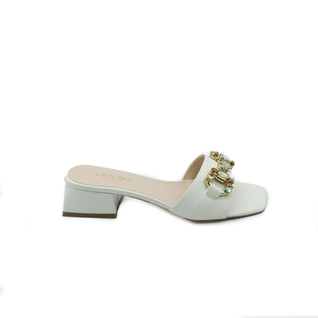 Lea Gu ciabattina in nappa, fascia con accessorio frontale, tacco 45 mm Offerta