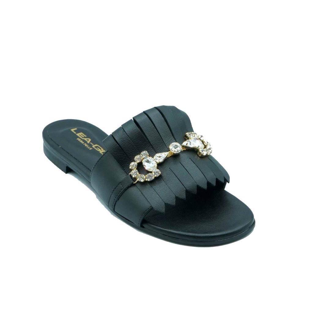 Lea Gu ciabattina in nappa, fascia con frange e accessorio frontale, tacco 10mm Economico