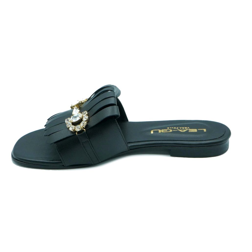 Lea Gu ciabattina in nappa, fascia con frange e accessorio frontale, tacco 10mm Economico