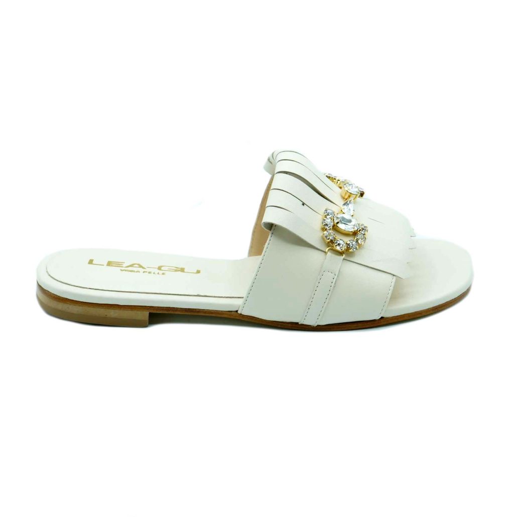 Lea Gu ciabattina in nappa, fascia con frange e accessorio frontale, tacco 10mm Economico