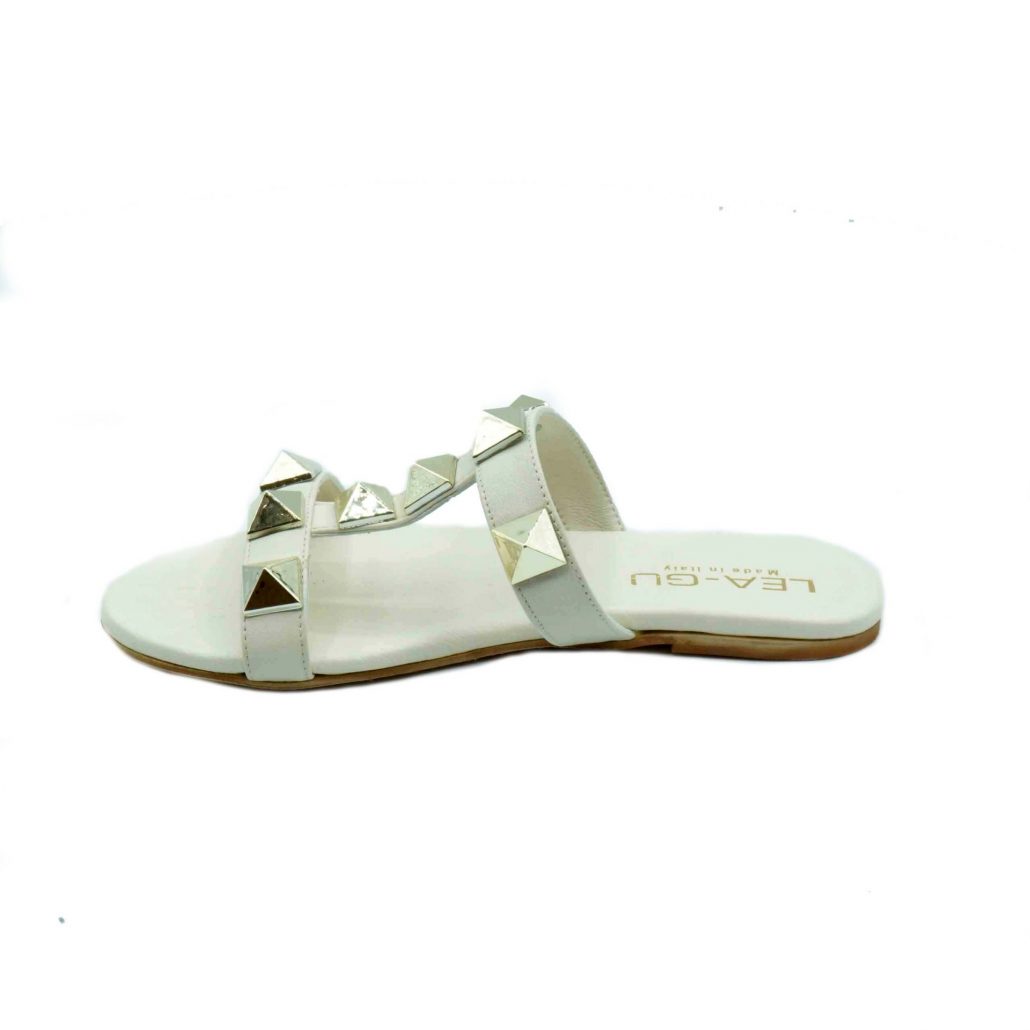 Lea Gu ciabattina in nappa, fascia frontale con borchie a piramide oro, tacco 0,5 mm Online