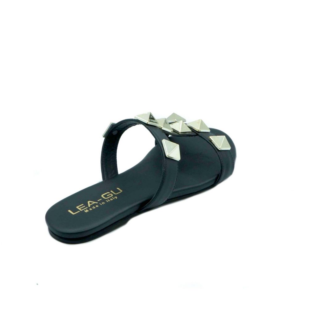 Lea Gu ciabattina in nappa, fascia frontale con borchie a piramide oro, tacco 0,5 mm Online