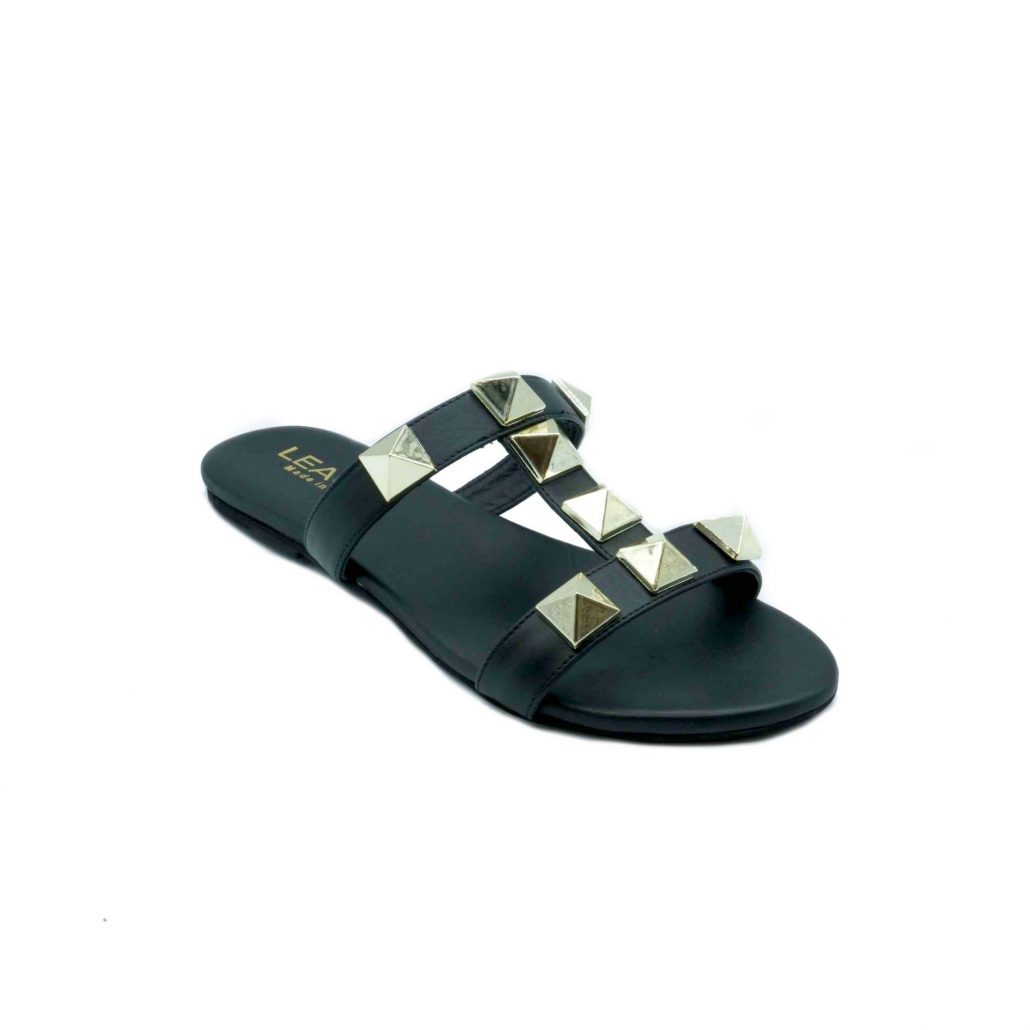 Lea Gu ciabattina in nappa, fascia frontale con borchie a piramide oro, tacco 0,5 mm Online