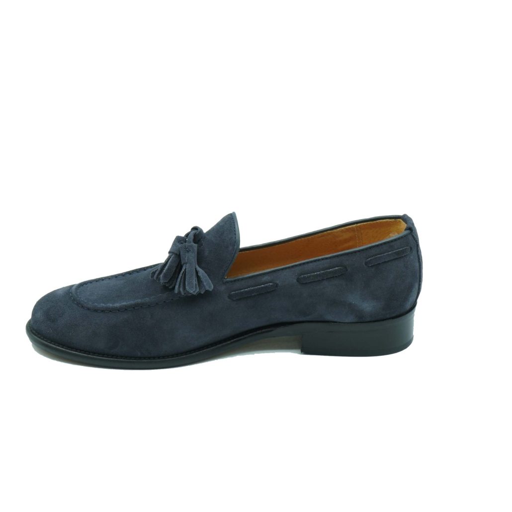 Lea Gu mocassino in camoscio, nappine frontali, fondo cuoio 25mm Vendita Economica