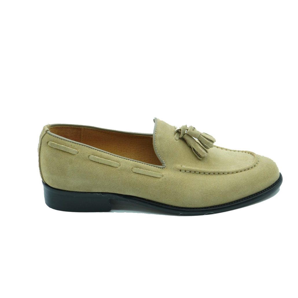 Lea Gu mocassino in camoscio, nappine frontali, fondo cuoio 25mm Vendita Economica