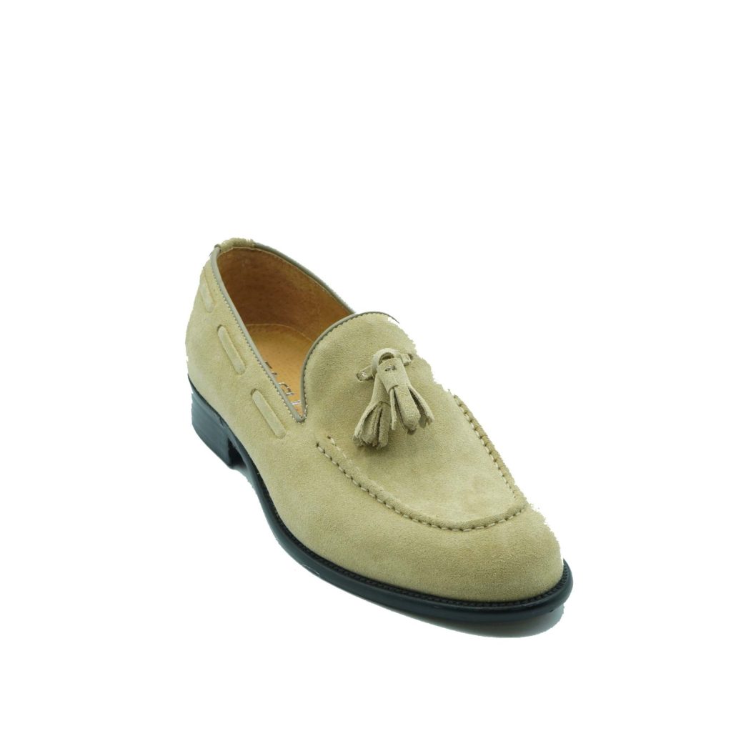 Lea Gu mocassino in camoscio, nappine frontali, fondo cuoio 25mm Vendita Economica