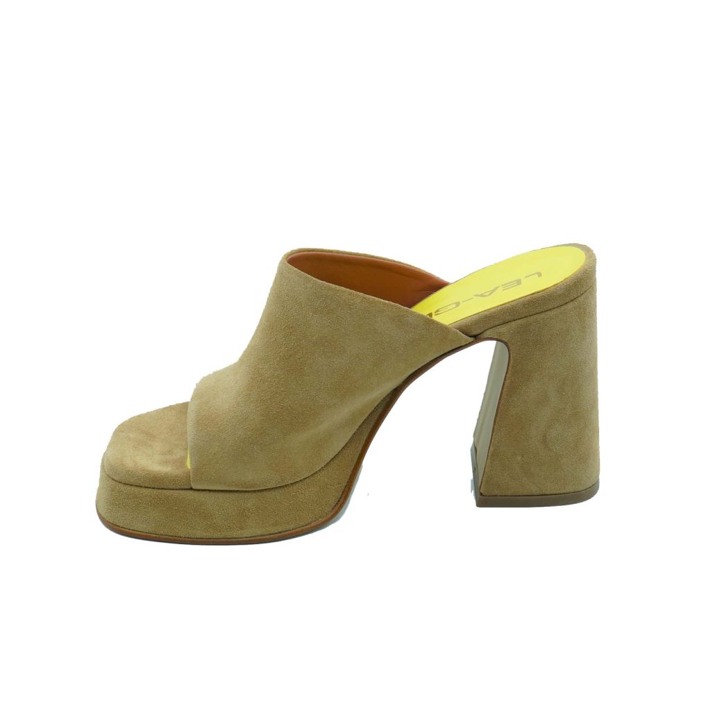Lea Gu sabot in camoscio, fascia frontale, tacco ricoperto 100mm plateau 20mm In Linea