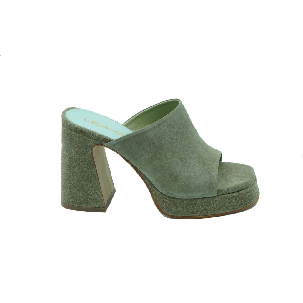 Lea Gu sabot in camoscio, fascia frontale, tacco ricoperto 100mm plateau 20mm In Linea