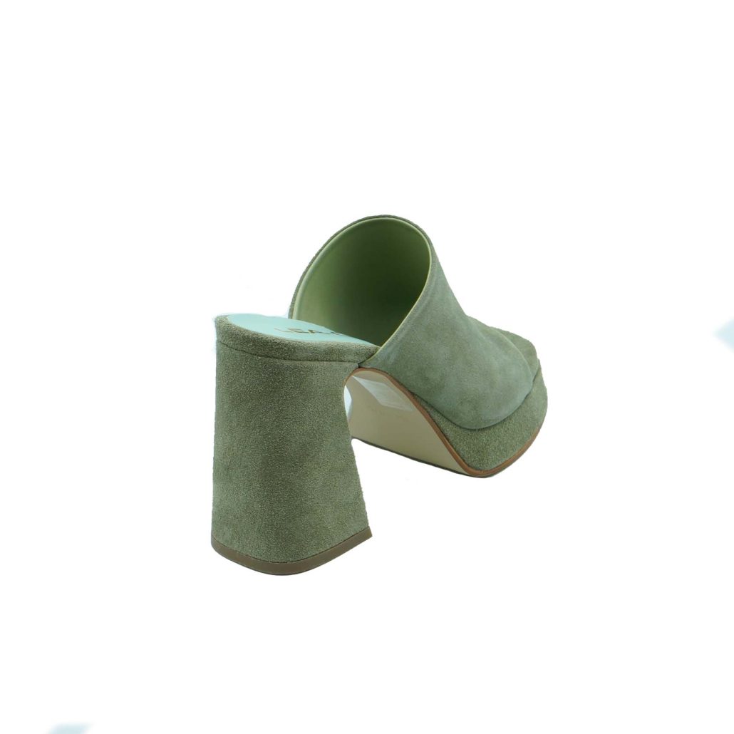 Lea Gu sabot in camoscio, fascia frontale, tacco ricoperto 100mm plateau 20mm In Linea