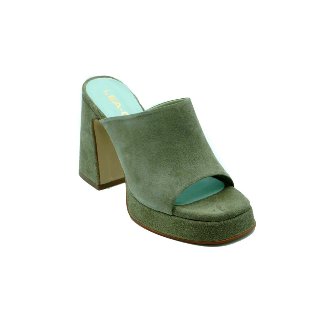 Lea Gu sabot in camoscio, fascia frontale, tacco ricoperto 100mm plateau 20mm In Linea