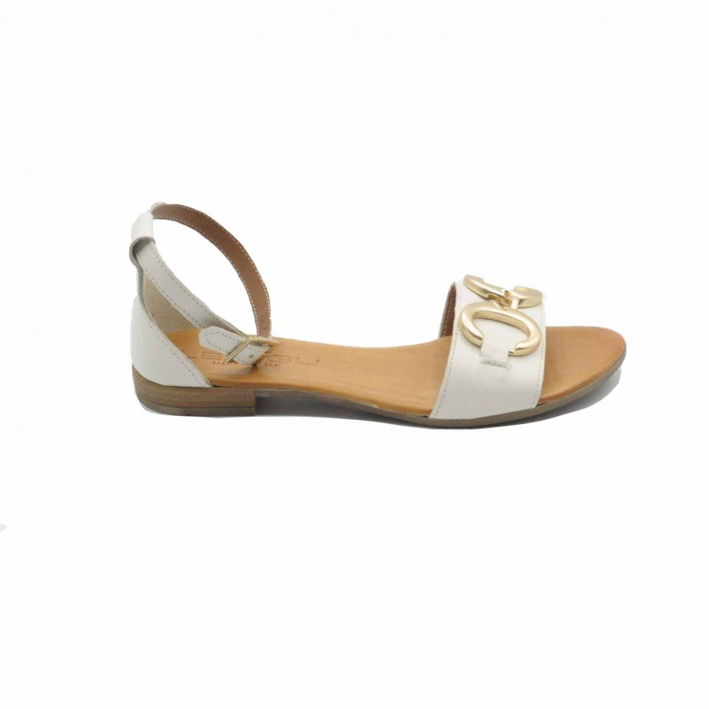 Lea Gu sandalino in nappa, fascia centrale con accessorio, allacciato in caviglia, tacco 15 mm Nuovo