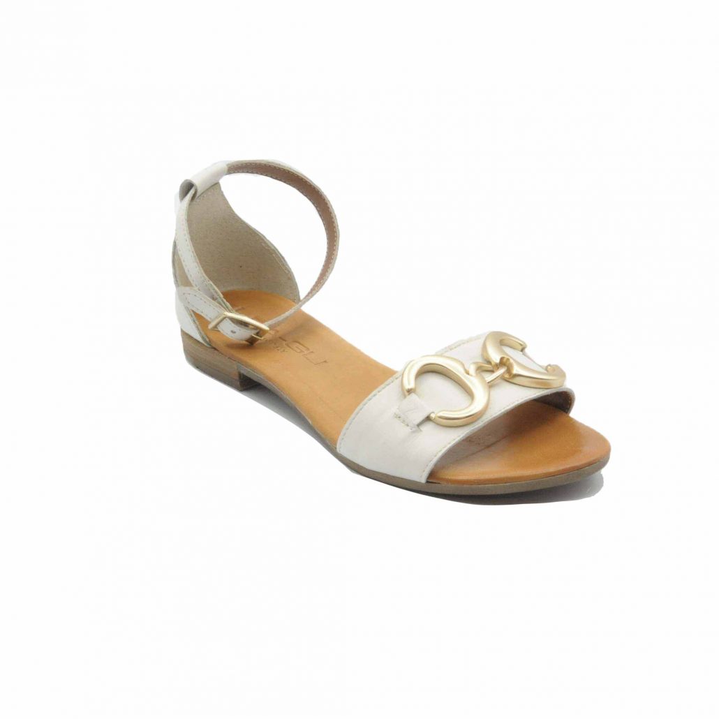 Lea Gu sandalino in nappa, fascia centrale con accessorio, allacciato in caviglia, tacco 15 mm Nuovo