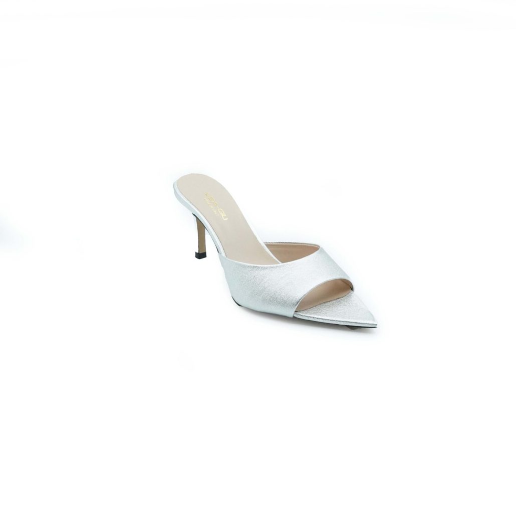 Lea Gu sandalo con tacco in nappa laminata, fascia frontale, tacco 60mm Pezzi Unici