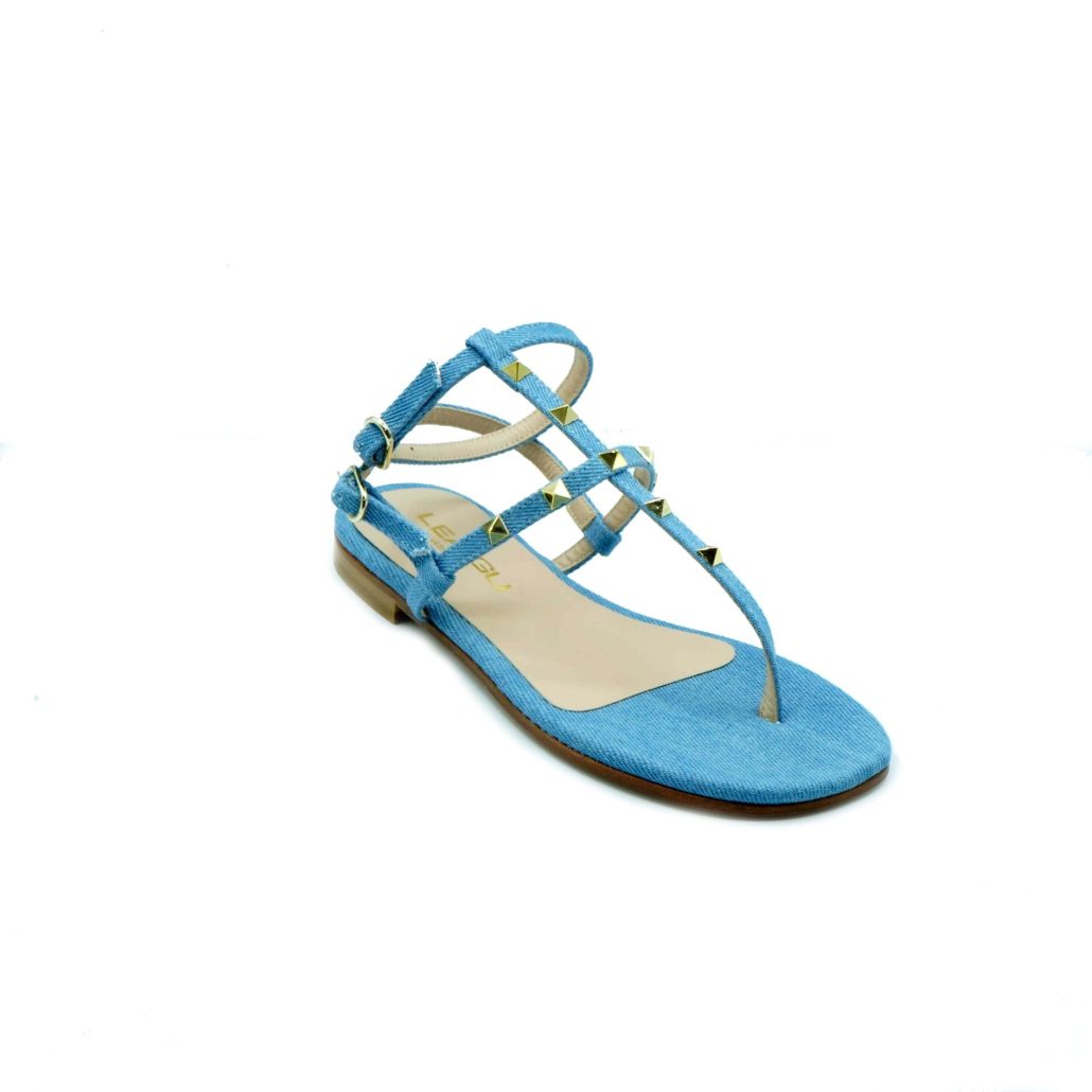 Lea Gu sandalo in jeans, borchie frontali, cinturino alla caviglia, tacco 10mm Consegna Veloce