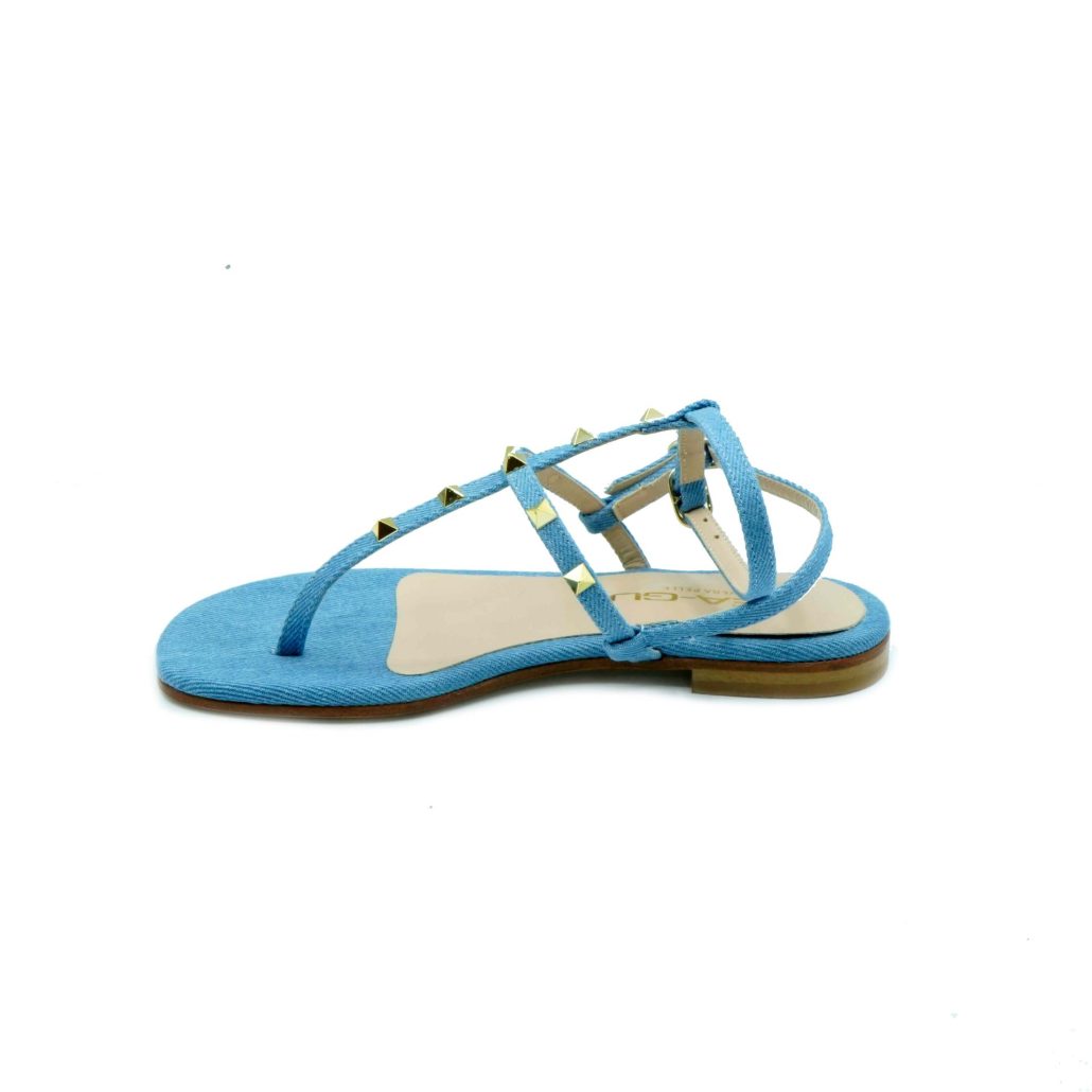 Lea Gu sandalo in jeans, borchie frontali, cinturino alla caviglia, tacco 10mm Consegna Veloce
