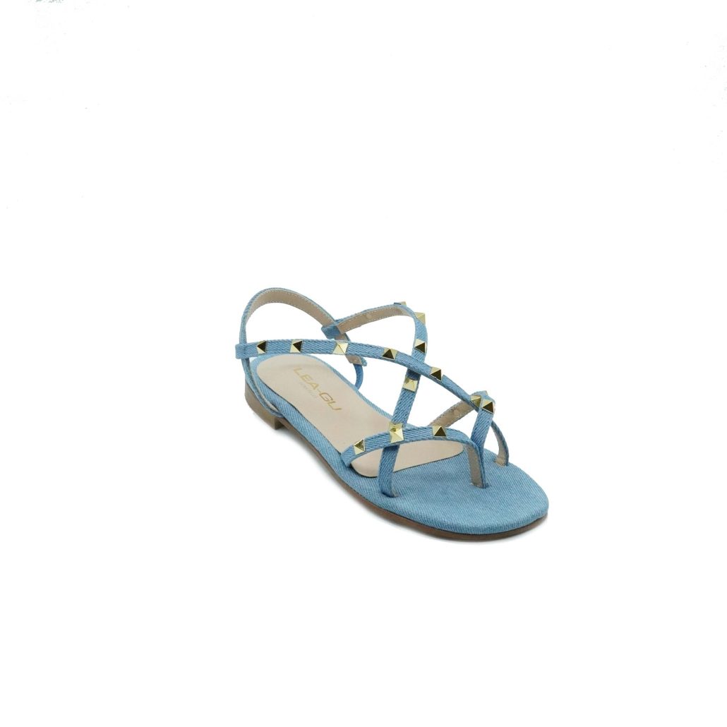 Lea Gu sandalo in jeans, borchie frontali, tacco 10mm Promozione Limitata