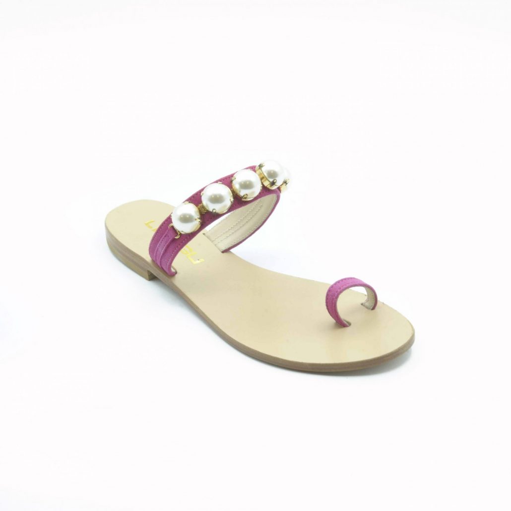 Lea Gu infradito in camoscio, fascia con perle frontale, tacco 15 mm
