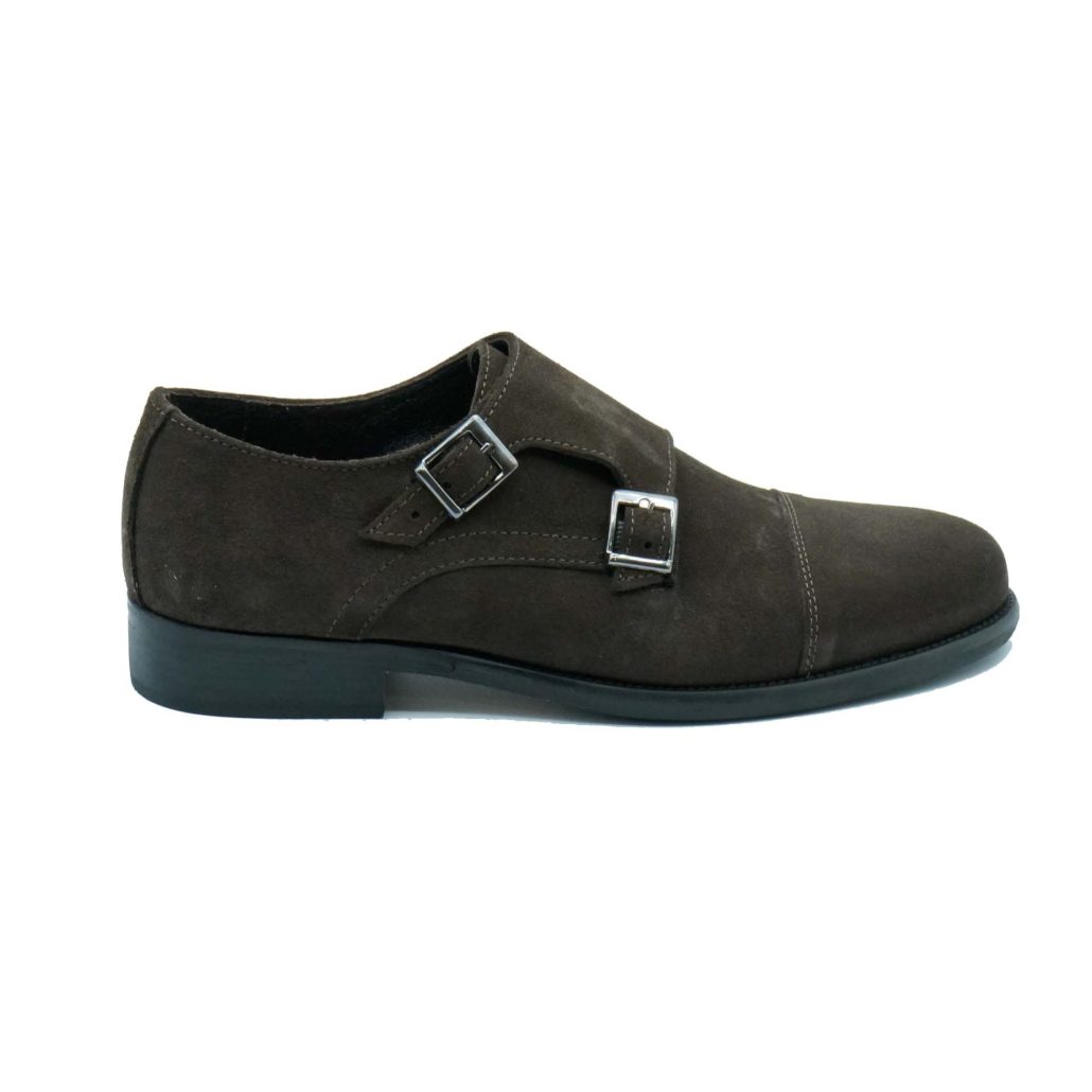 Lea Gu mocassino in camoscio, doppia fibbia frontale, tacco 25mm