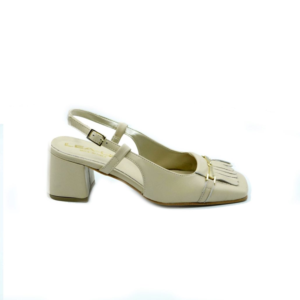 Lea Gu slingback in nappa, punta quadrata, accessorio e frange frontali, tacco 50mm 2025