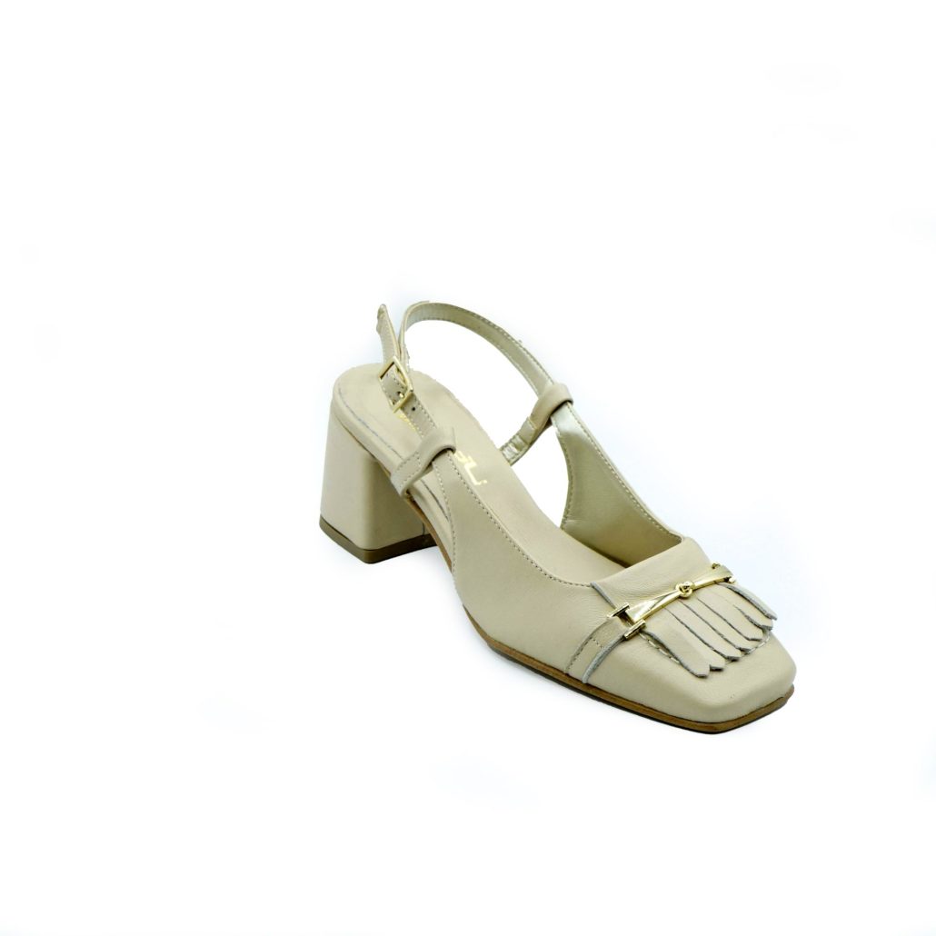 Lea Gu slingback in nappa, punta quadrata, accessorio e frange frontali, tacco 50mm 2025