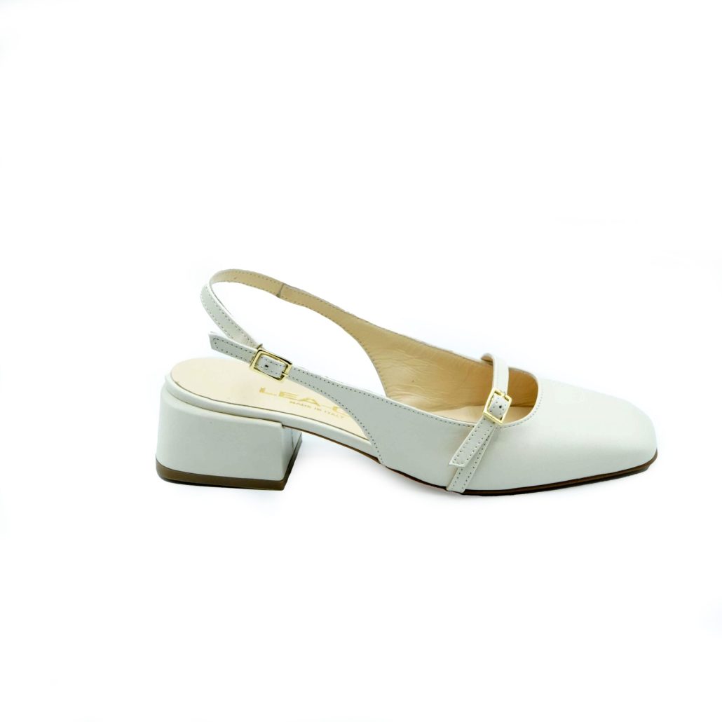 Lea Gu slingback in nappa, punta quadrata, cinturino frontale, tacco 35mm In Linea
