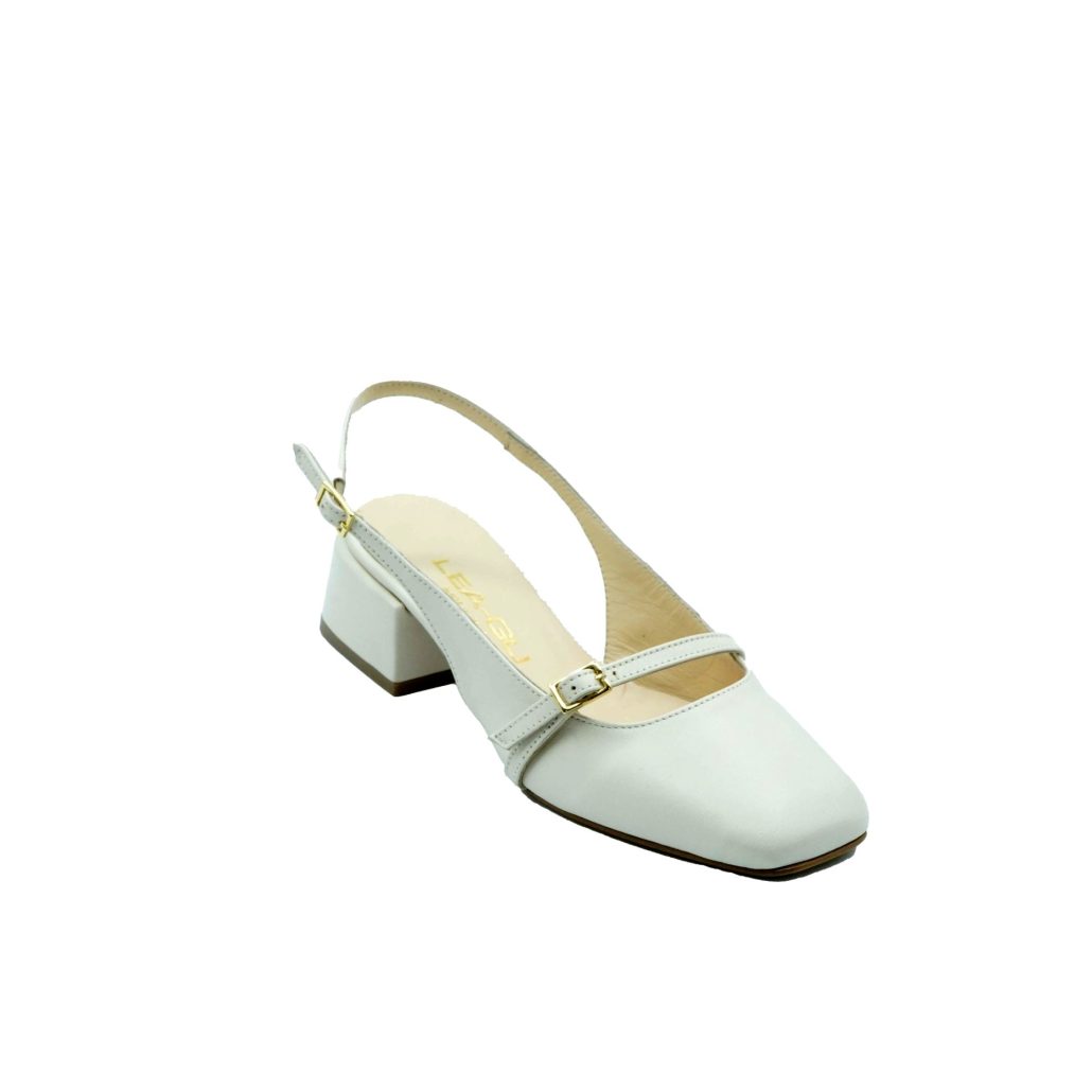 Lea Gu slingback in nappa, punta quadrata, cinturino frontale, tacco 35mm In Linea