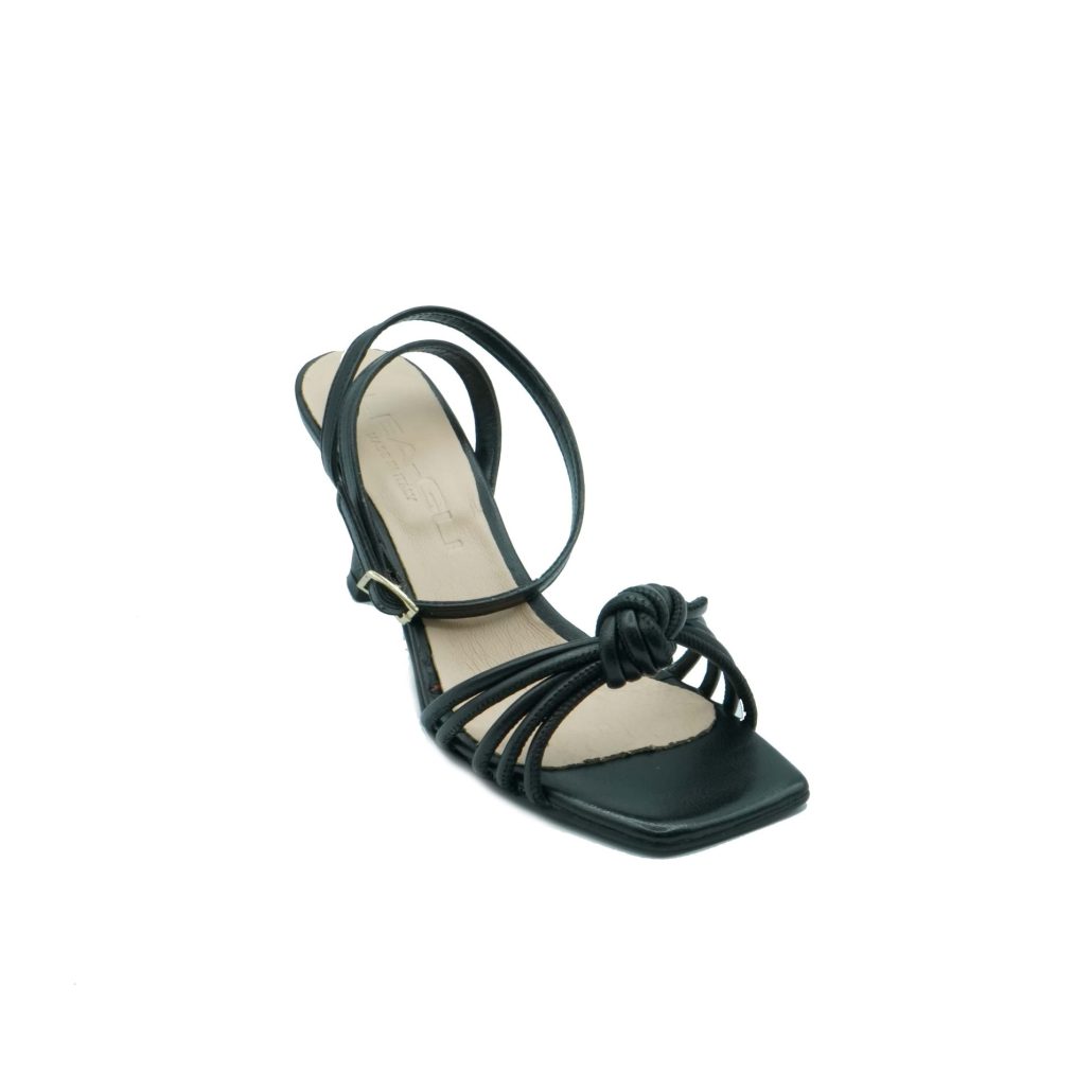 Lea Gu sandalo in nappa, fasce frontali con nodo , punta quadrata, chiusura alla caviglia, tacco ricoperto 70mm Fino Al -60%