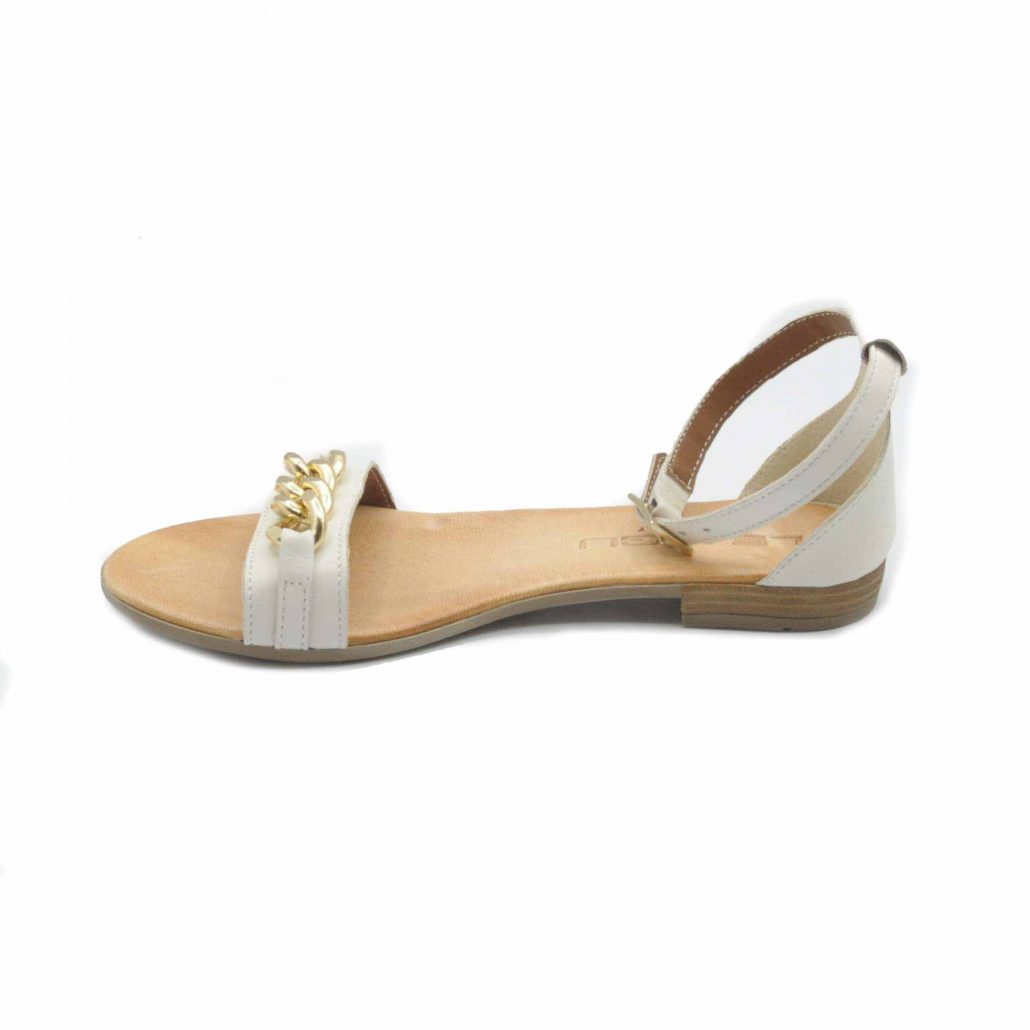 Lea Gu sandalo in nappa, fascia con accessorio oro centrale, cinturino alla caviglia, tacco 15 mm Affare Del Giorno