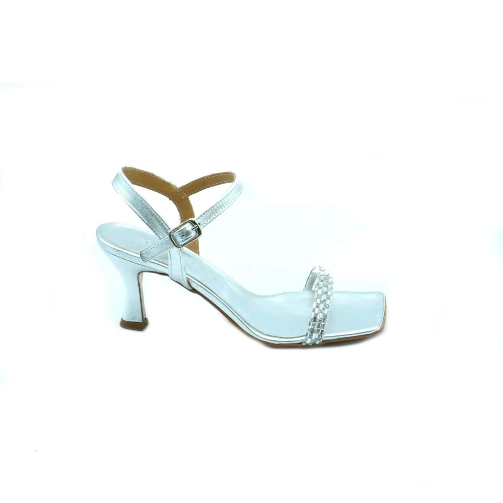 Lea Gu sandalo in nappa, fascia frontale con strass, punta quadrata, chiusura sul collo del piede, tacco ricoperto 70mm Presa