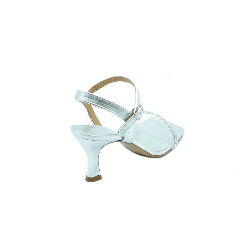 Lea Gu sandalo in nappa, fascia frontale con strass, punta quadrata, chiusura sul collo del piede, tacco ricoperto 70mm Presa