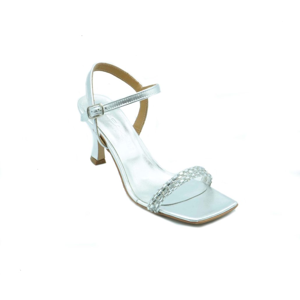 Lea Gu sandalo in nappa, fascia frontale con strass, punta quadrata, chiusura sul collo del piede, tacco ricoperto 70mm Presa