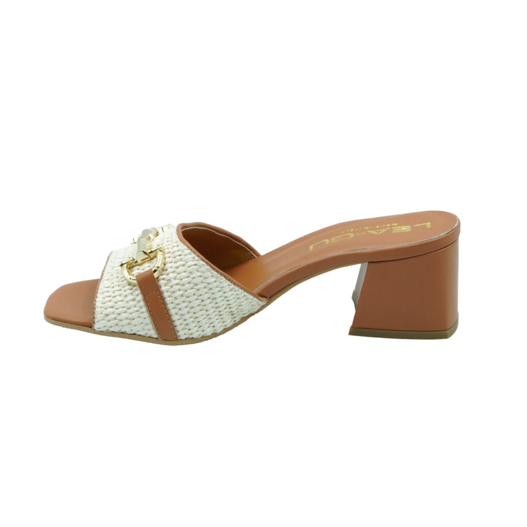 Lea Gu sandalo in nappa, fascia frontale in rafia con accessorio, tacco 50mm Sconto