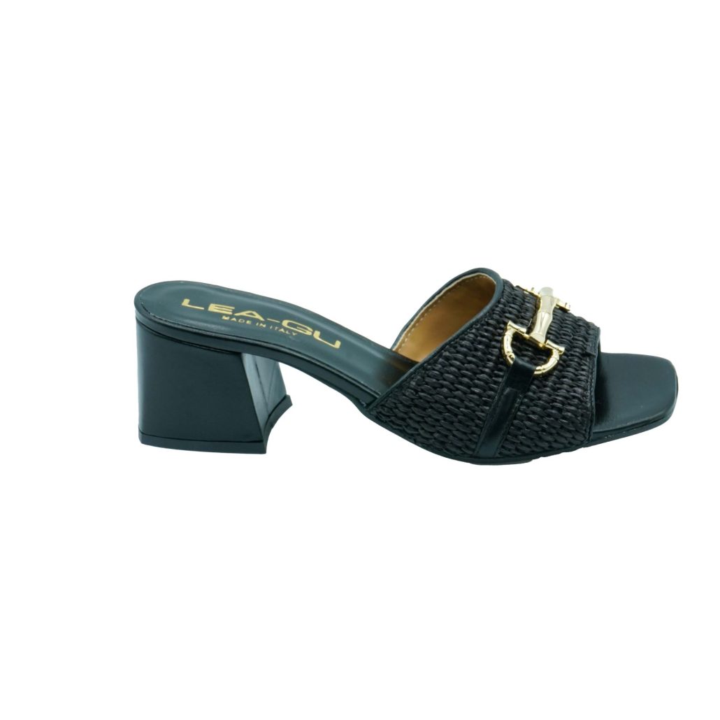 Lea Gu sandalo in nappa, fascia frontale in rafia con accessorio, tacco 50mm Sconto
