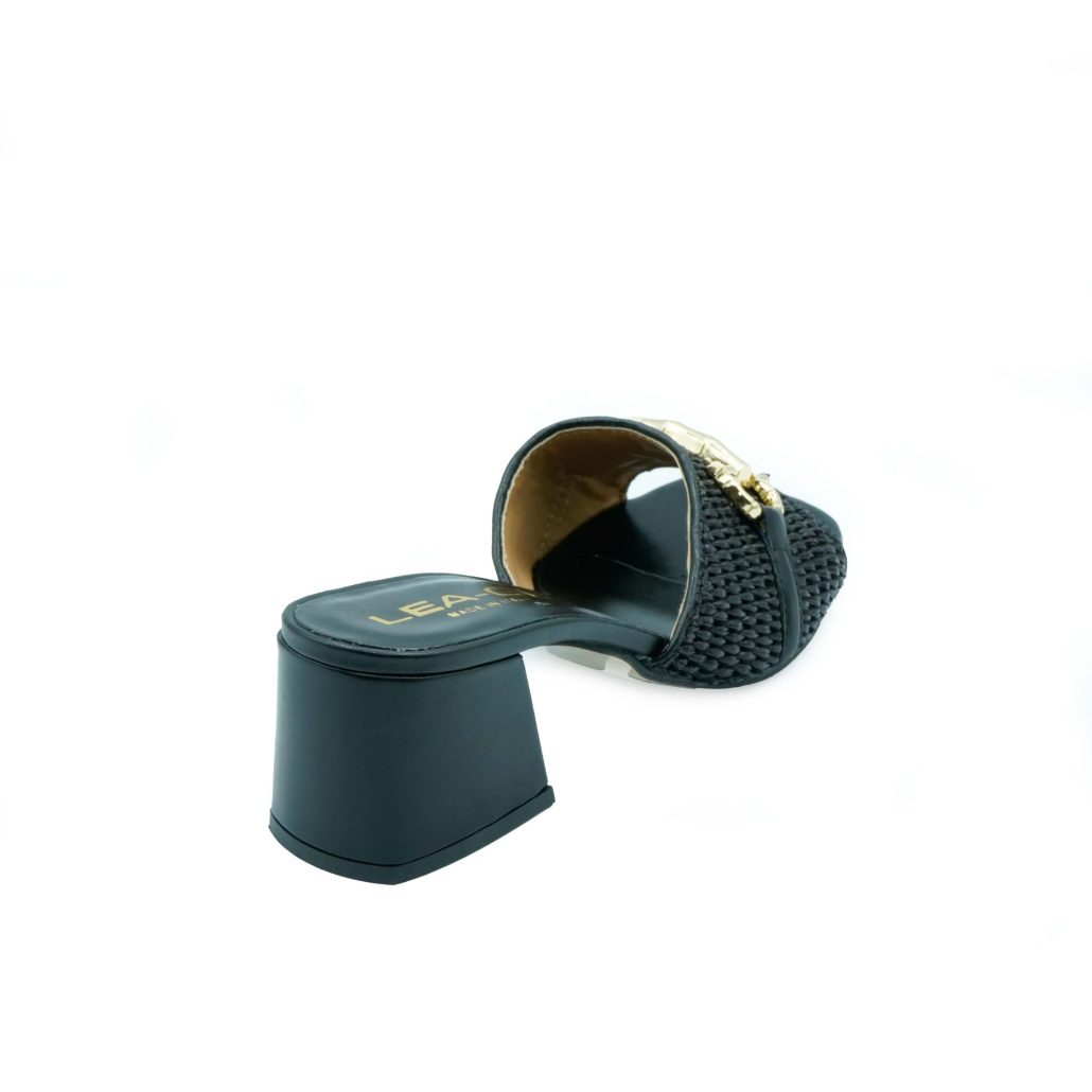 Lea Gu sandalo in nappa, fascia frontale in rafia con accessorio, tacco 50mm Sconto